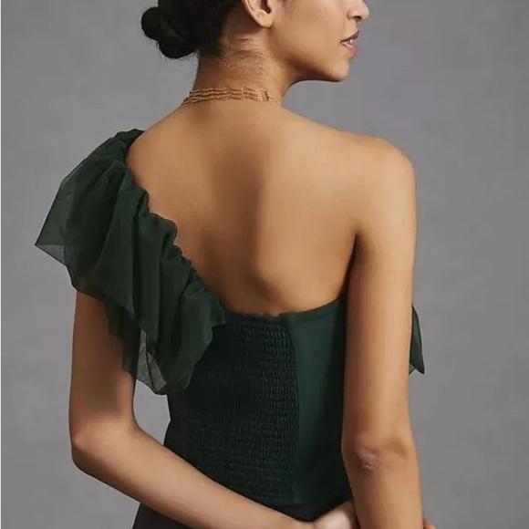 Anthropologie Sunday in Brooklyn One Shoulder Emerald Ruffle Top Size Small - Picture 4 of 8